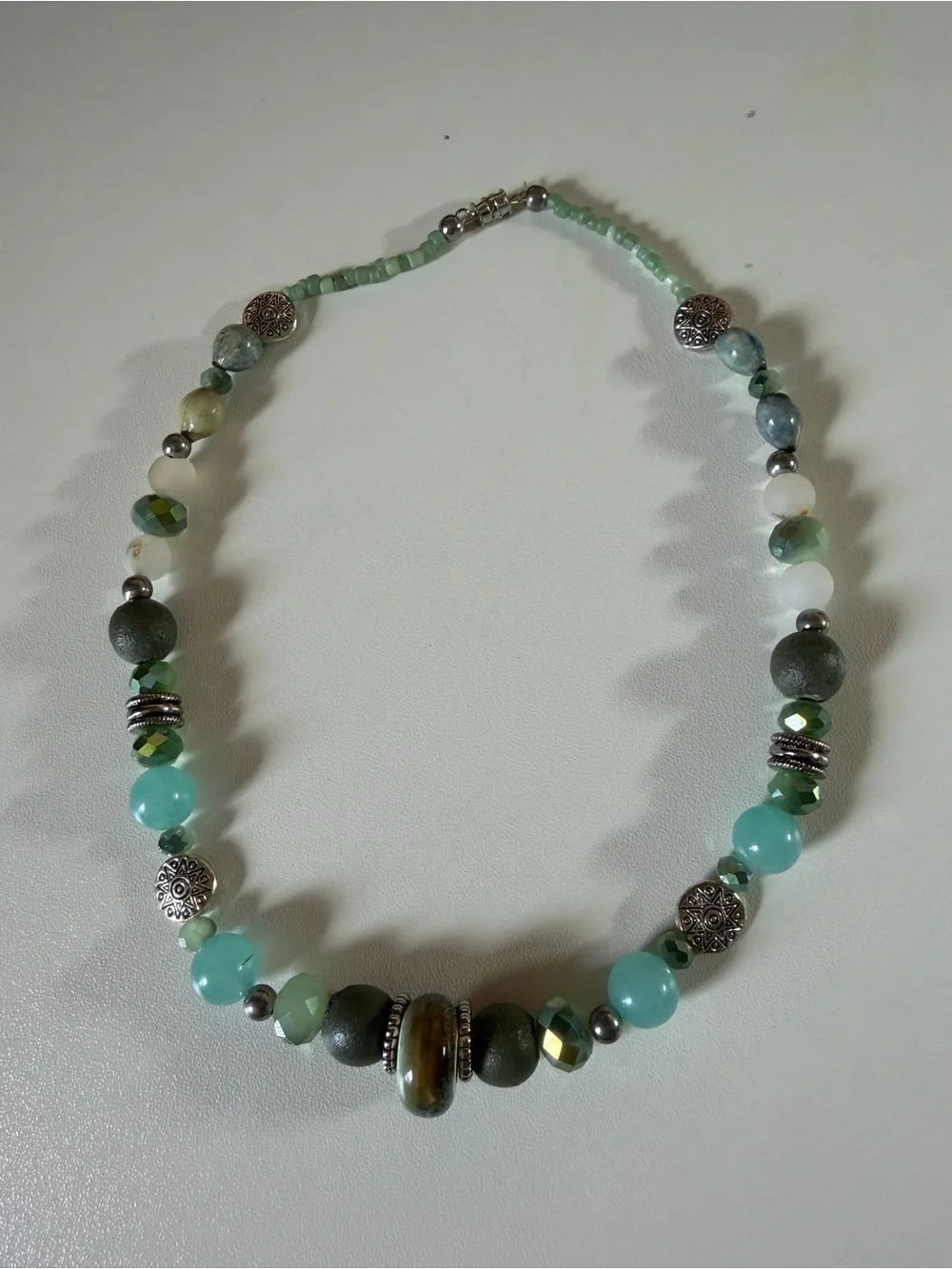 16.5in Green Beaded Gemstone Necklace - Unbranded